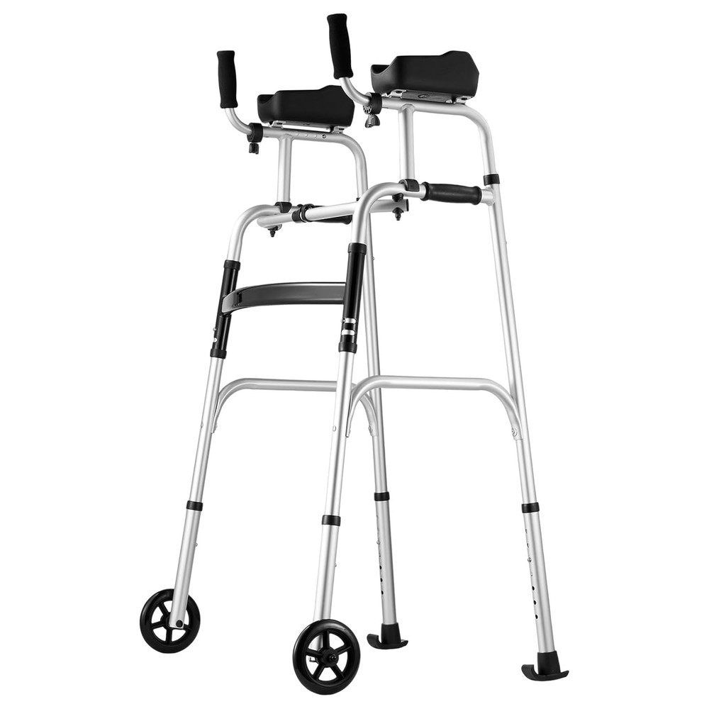 VEVOR 2 in 1 Folding Walker & Removable Armrests, Height Black, Silver