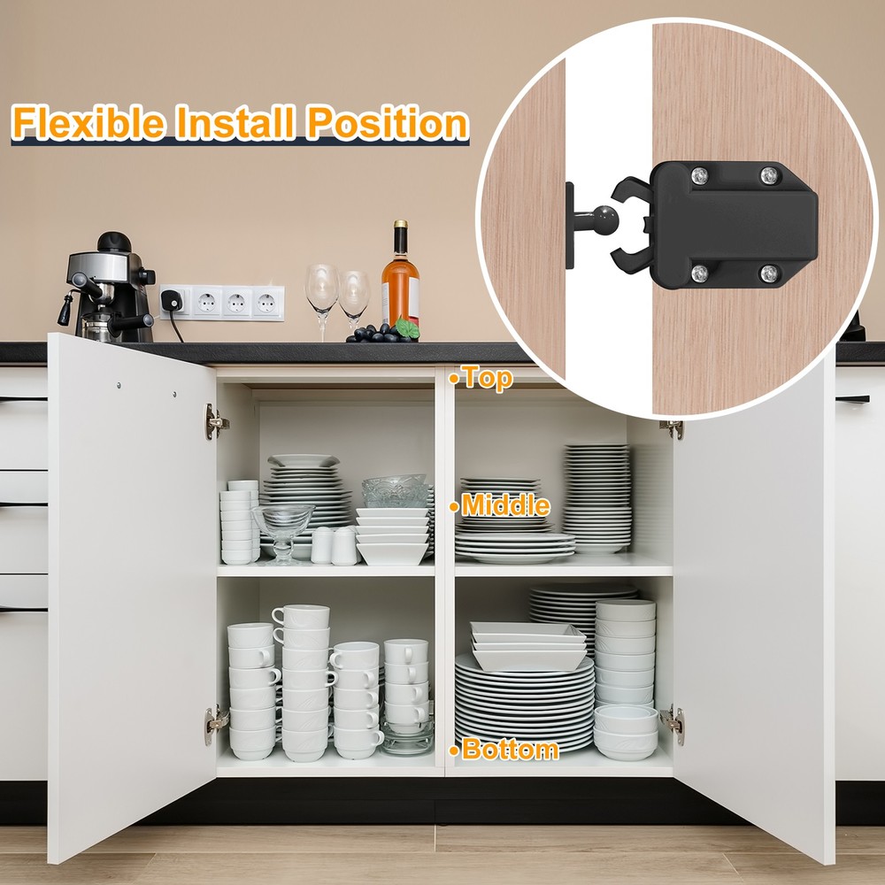 8 Set ABS Automatic Spring Loaded Push to Open Door Catch Touch Lock Black