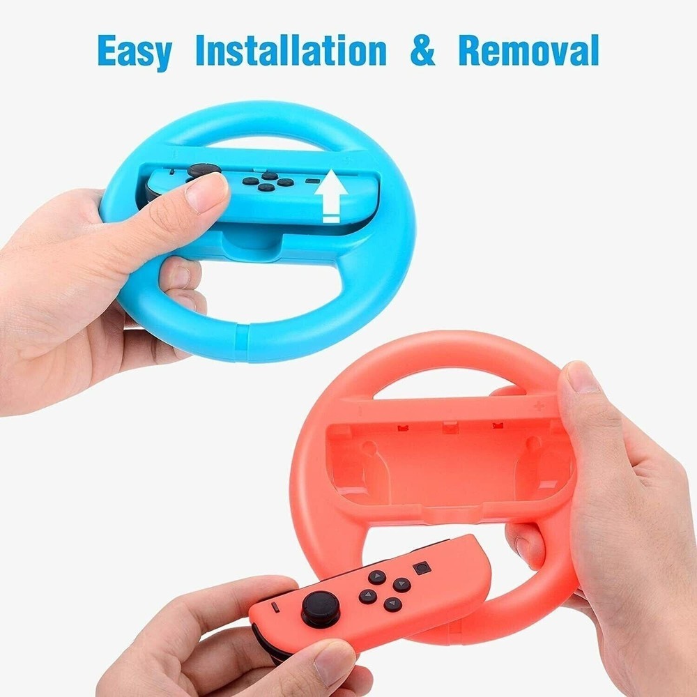 Steering Wheel for Mario Kart Nintendo Switch Red Blue JoyCon Controller 2-Pack