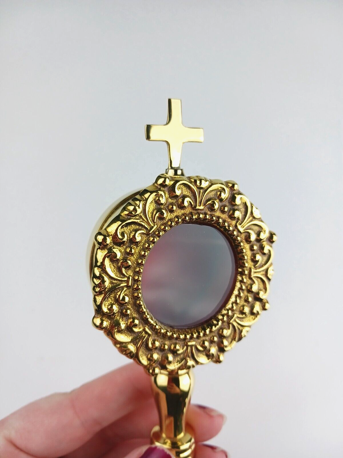 High Polished Brass Personal Reliquary for Catholic Church or Home Use 8 Inch
