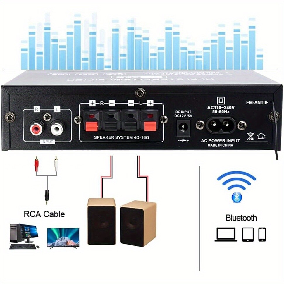 AK35 Stereo Amplifier Home Audio Bluetooth 2.0 Max 200W Power Stereo Receiver US