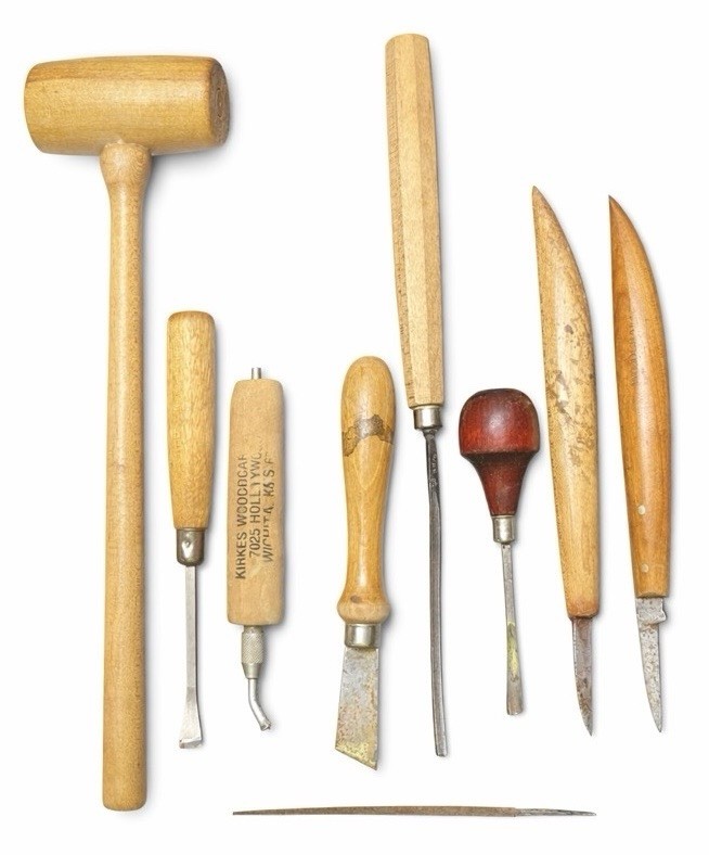 Vintage Wood Carving Tool Lot Knives Gouges Mallet Harmen Germany Woodcraft