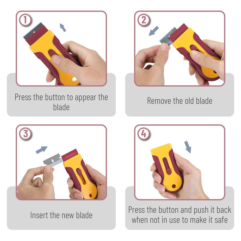 Bates- Razor Blade Scraper, 2 Pack, Scraper Set with 30 Yellow and Red