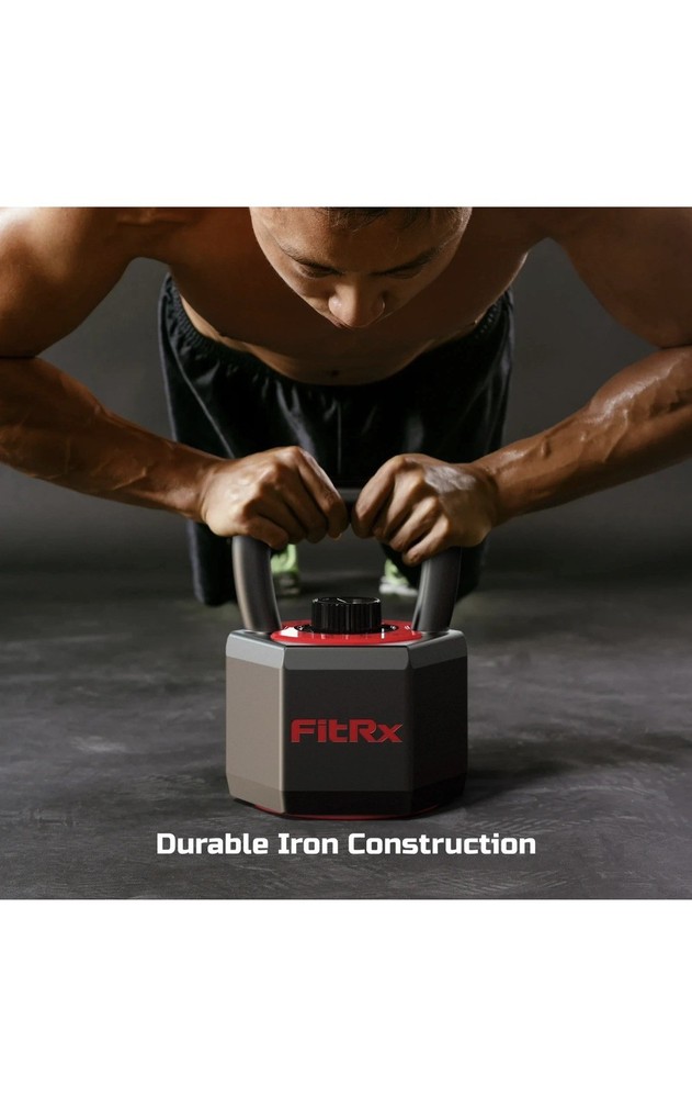 FitRx 25 lbs SmartStack Wide handle Adjustable Kettlebell, 40 lbs, Black