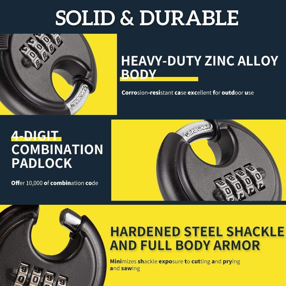 Combination Lock, Discus Padlock with 4 Digital Combination,Disc Lock for Sto...