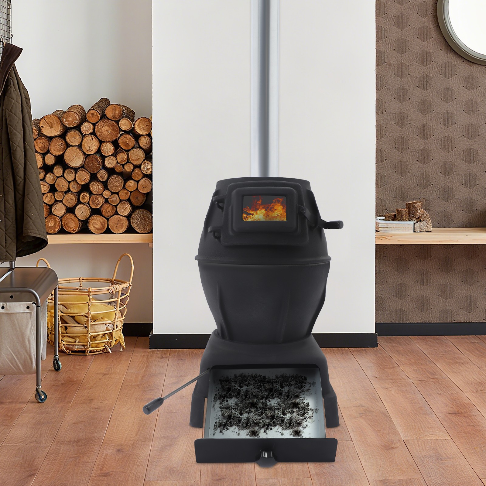 Fireplace Hot Tent Stove Wood Burning Stove Heating Cooking Stove w/Side Window