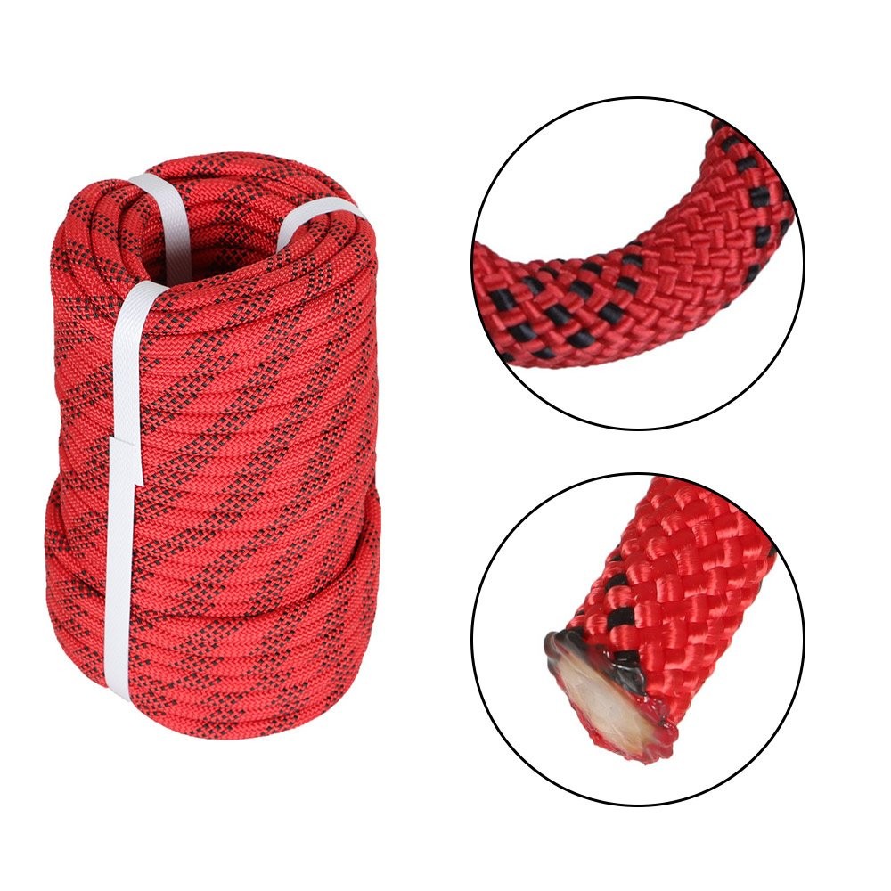 3/8" × 100' Braid Polyester Rope Arborist Tree Rope 3520Lbs Red & Black