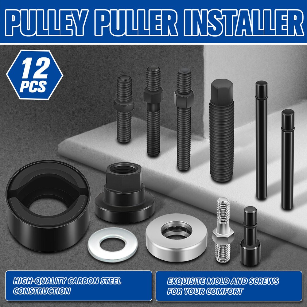 12Piece Pulley Puller Installer Power Steering Pump Remover Tool Set w/Case