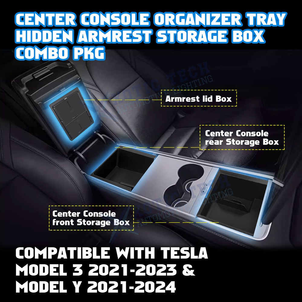 For Tesla Model3/Y Center Console Organizer Tray Hidden Cubby Drawer Storage Box