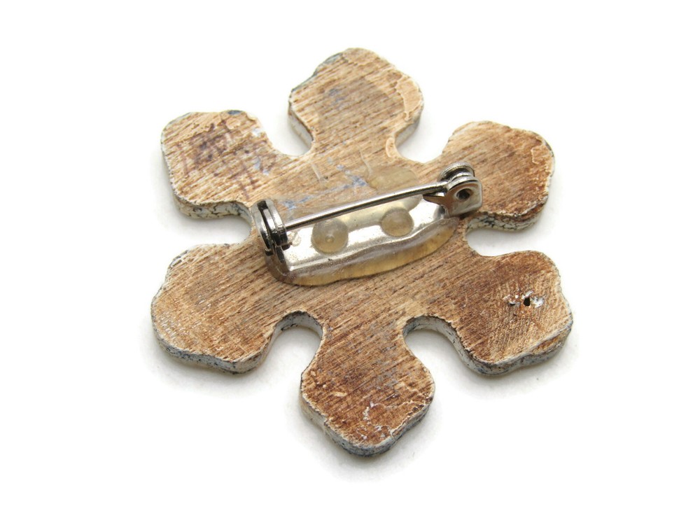 Texture Painted Wood Snowflake Pin
