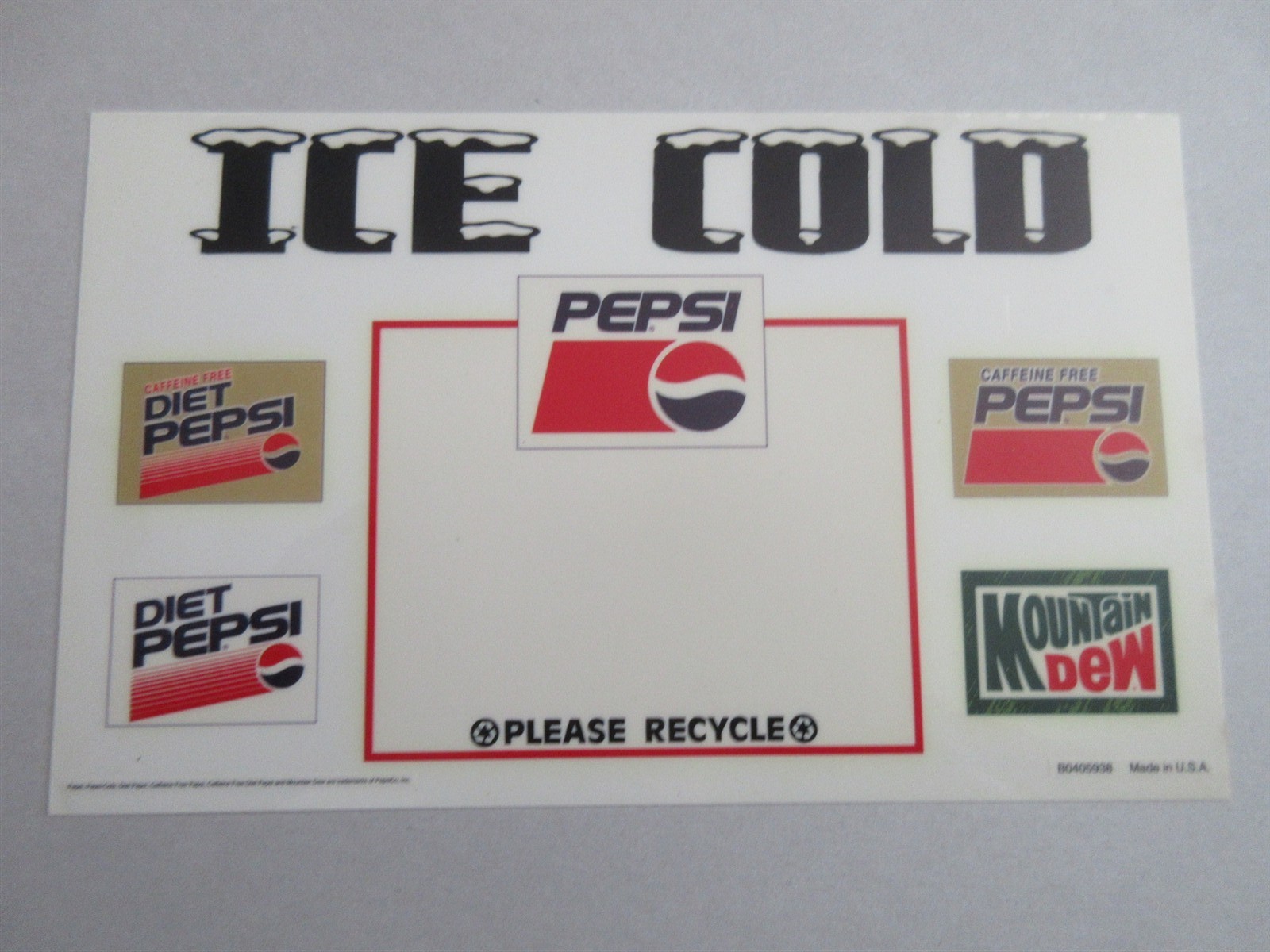Pepsi-Cola Mountain Dew Pepsi 1990's sticker decal ICE COLD