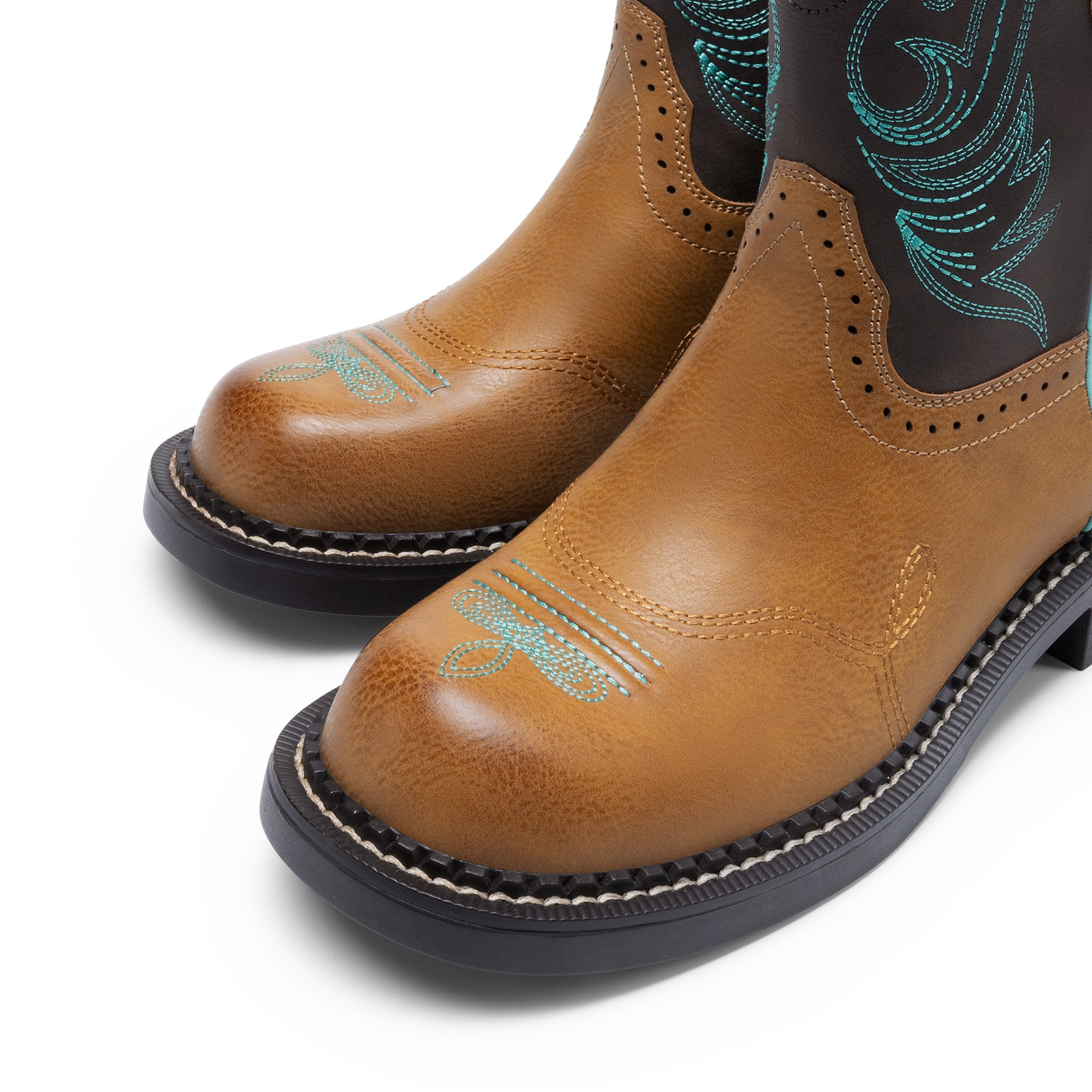 US Women Mid Calf Boots Western Boot Round Toe Embroidered Cowboy Cowgirl Boots