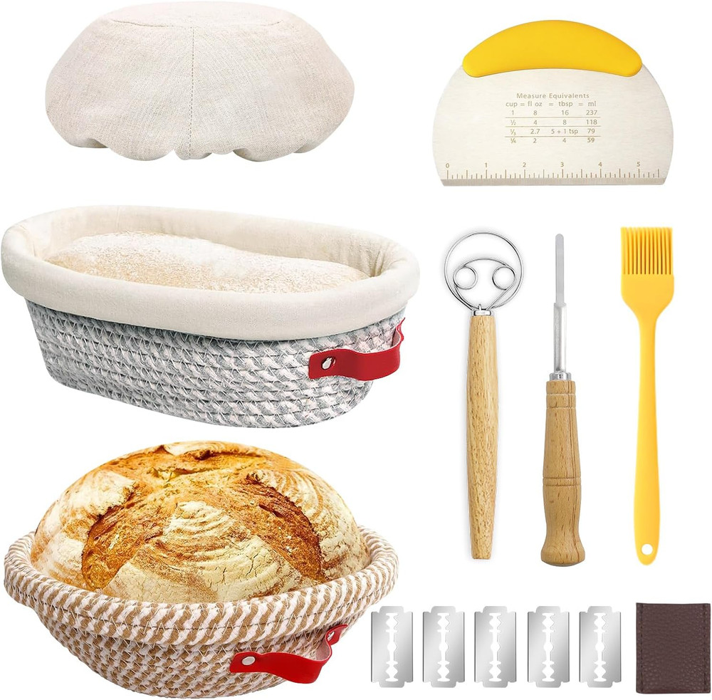 Banneton Bread Proofing Basket Set, Oval & round Bread Baskets with Liners & Cov