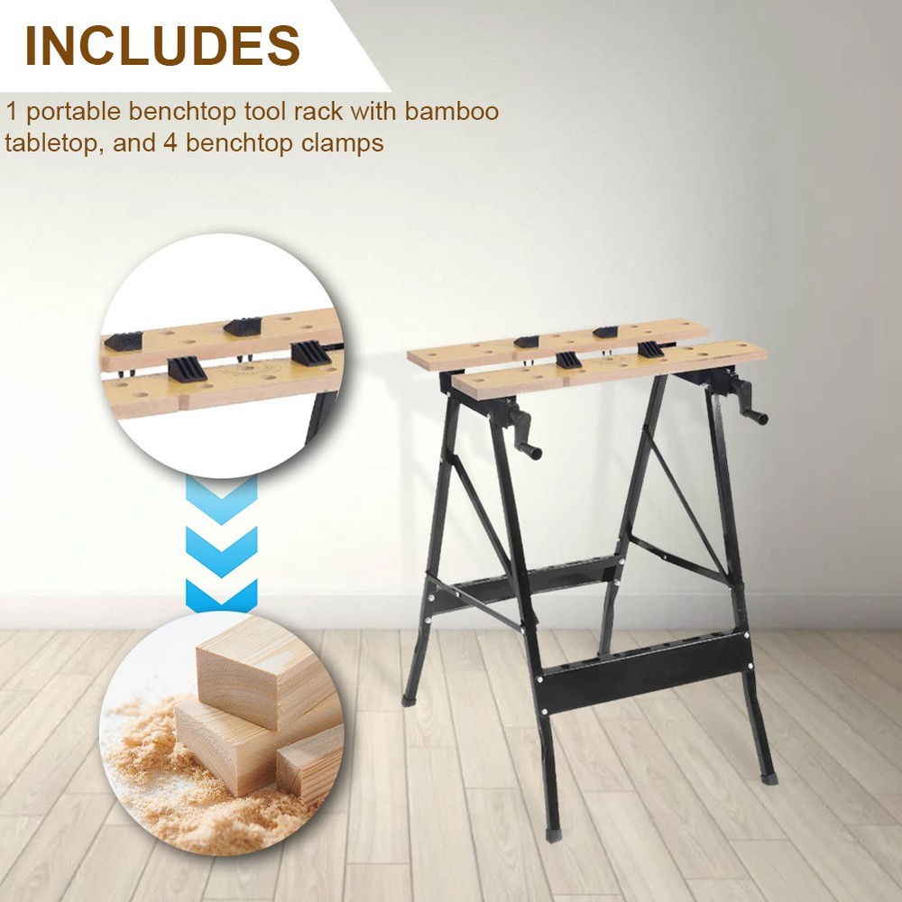 Folding Sawhorse Worktable 4 Bench Dogs Adjustable for Woodworking Projects