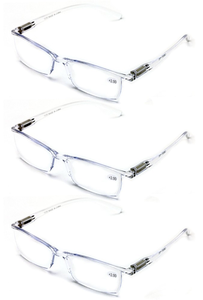 3 Pairs Lightweight Transparent Clear Lens Rectangular Readers with Spring Hinge