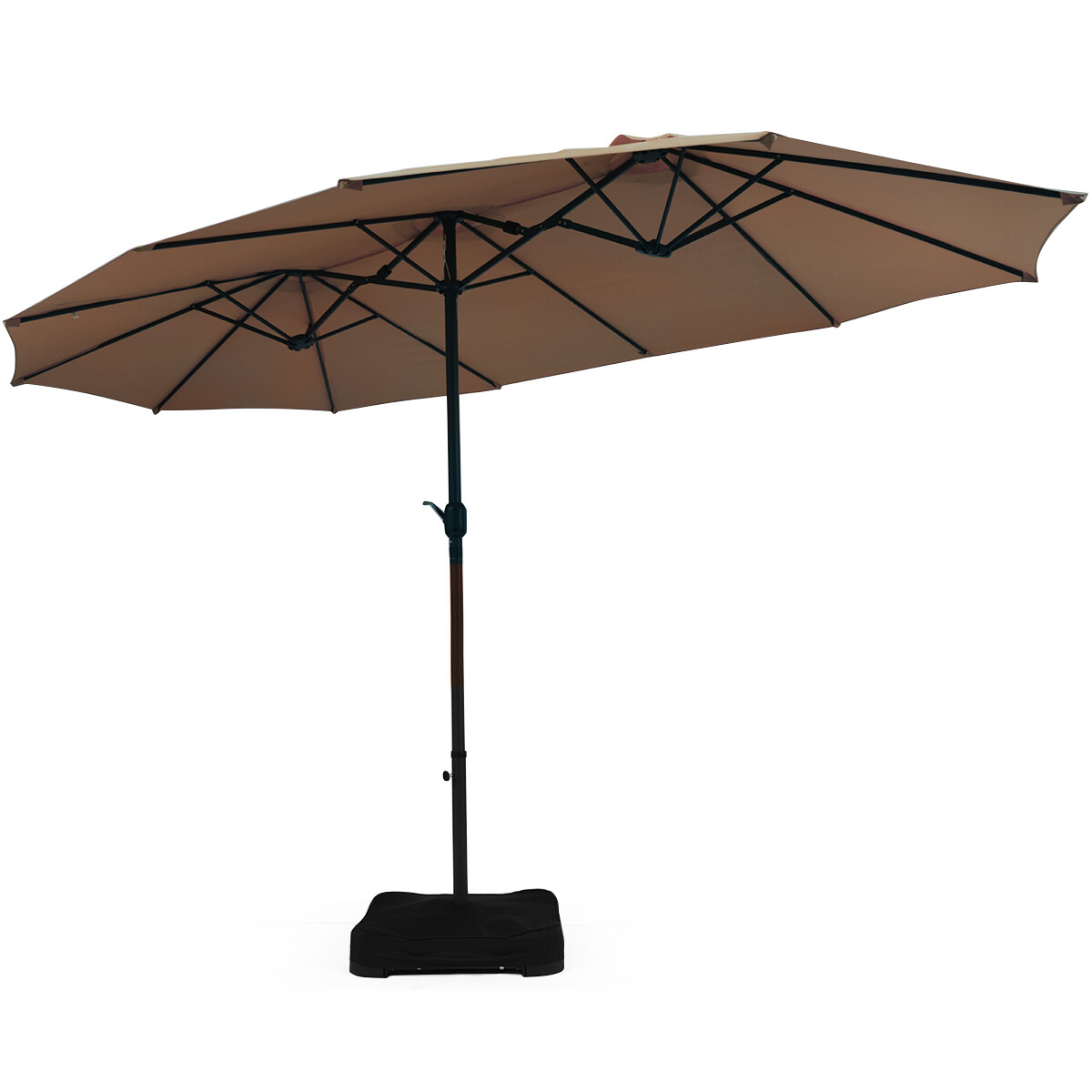 15Ft Double Side Market Umbrella Outdoor Patio Garden w/ Crank Stand Sand Bag