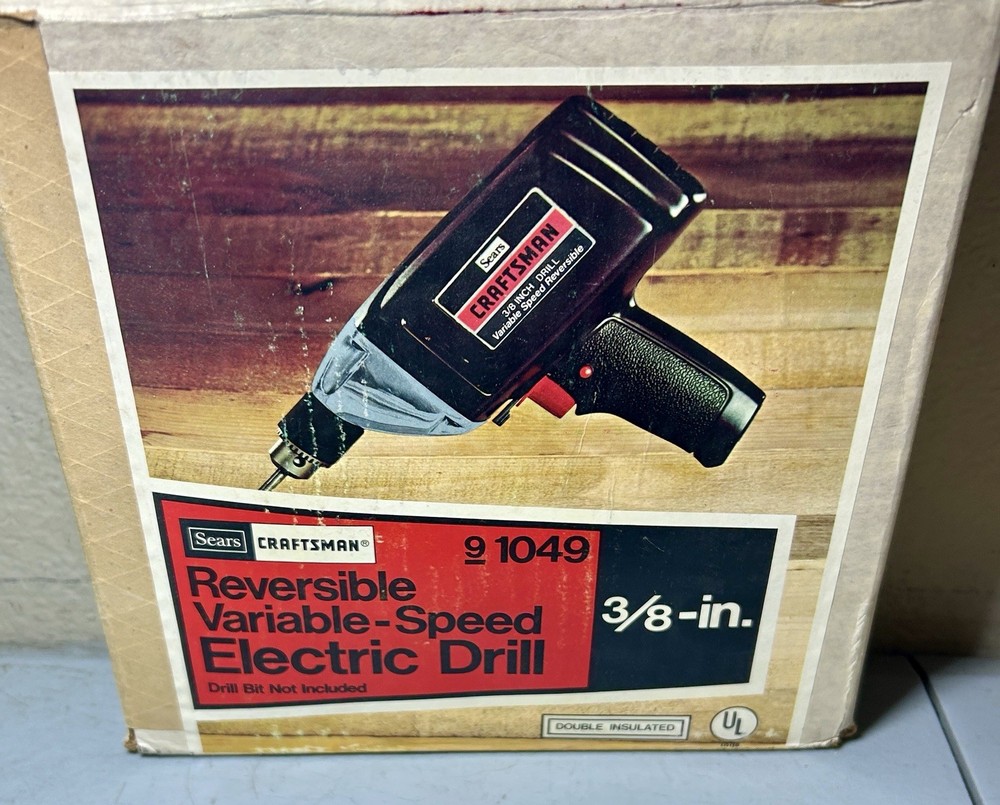 Sears Craftsman 3/8” Reversible Variable Speed Electric Drill w Bit Set CLEAN