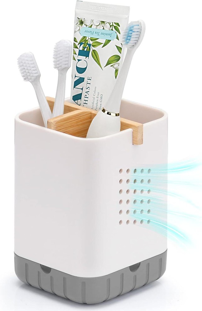 Boperzi Toothbrush and Toothpaste Holder with Bamboo Divider for White&gray