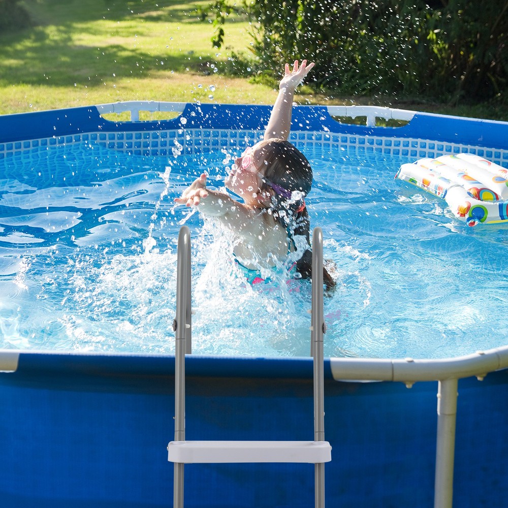 2 Steps 33in Pool Ladder Iron Grey Frame + White Steps NEW ---