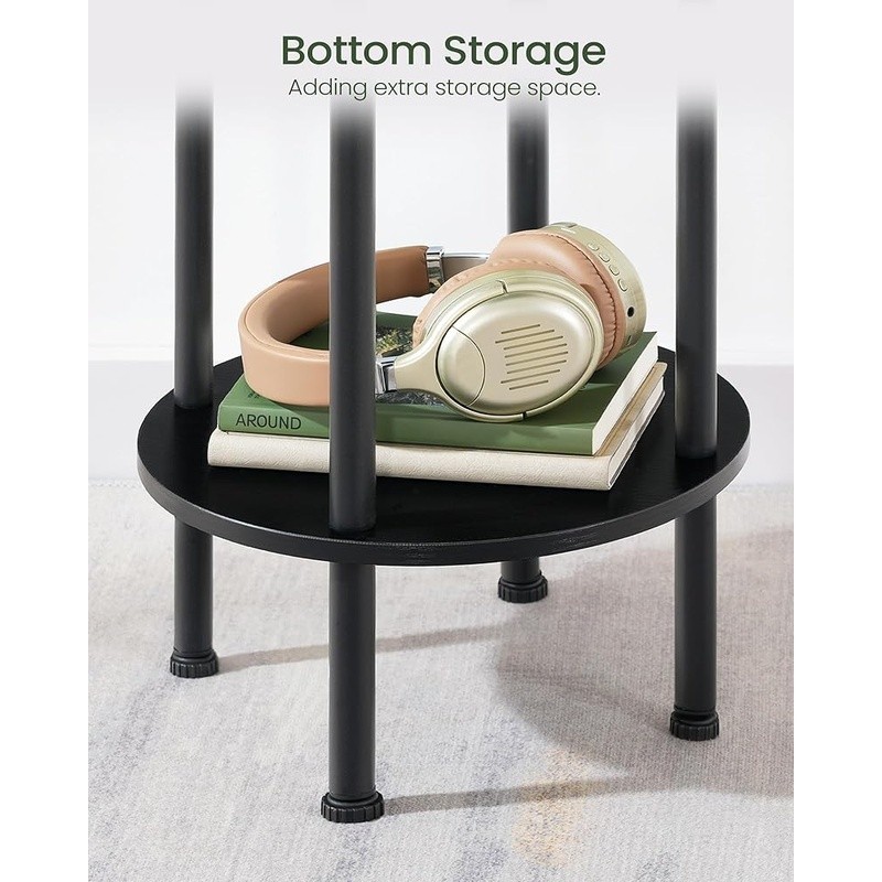 Compact Round End Table W/ Dual Layer Storage Stylish Nightstand Small Spaces US