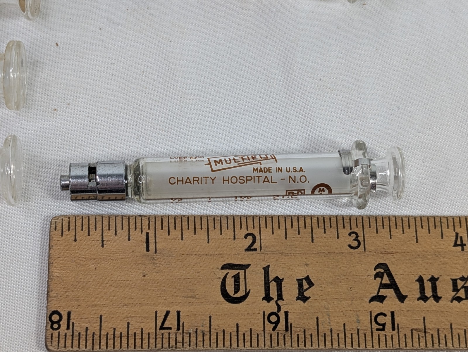 Lot of 7 B-D Luer Lock Multi Fit Glass Hypodermic Syringes NEW ORLEANS HOSPITAL