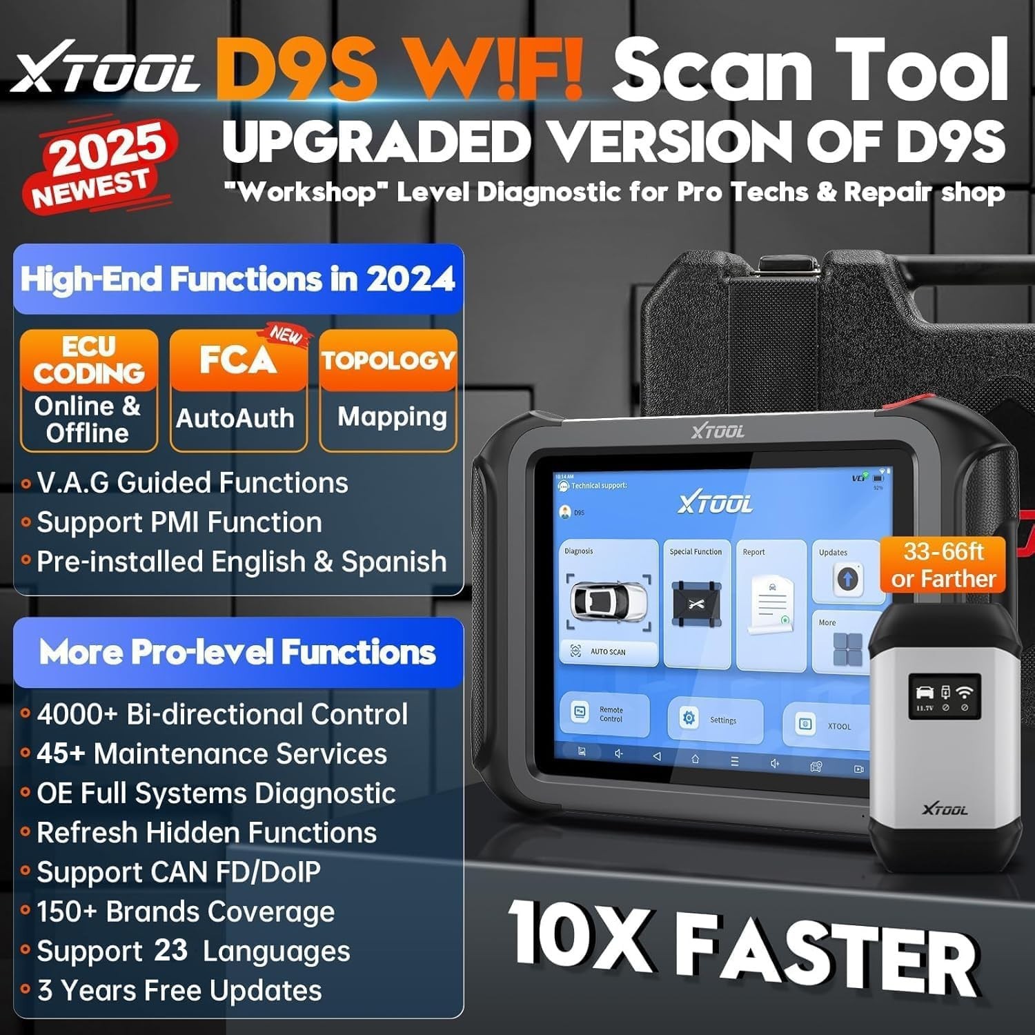 2025 Newest XTOOL D9S Online ECU Coding Full System Diagnostic Scanner 45+Resets