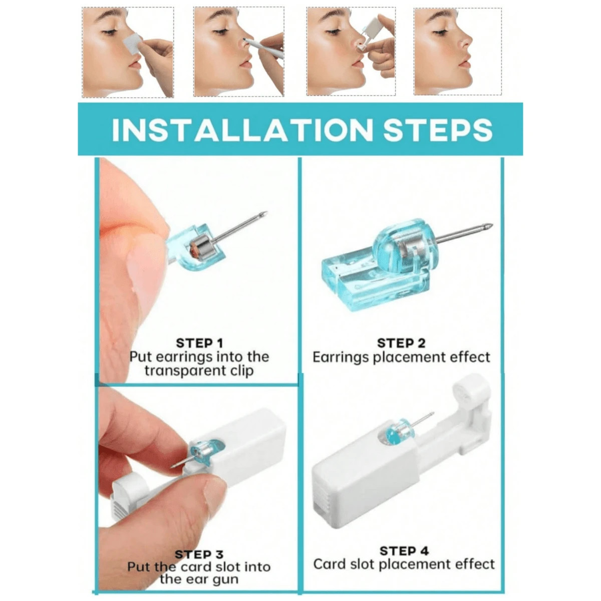 Nose Piercing Gun 7X Self Piercing Rivet Gun For Nose Ear Painless Piercing Gun