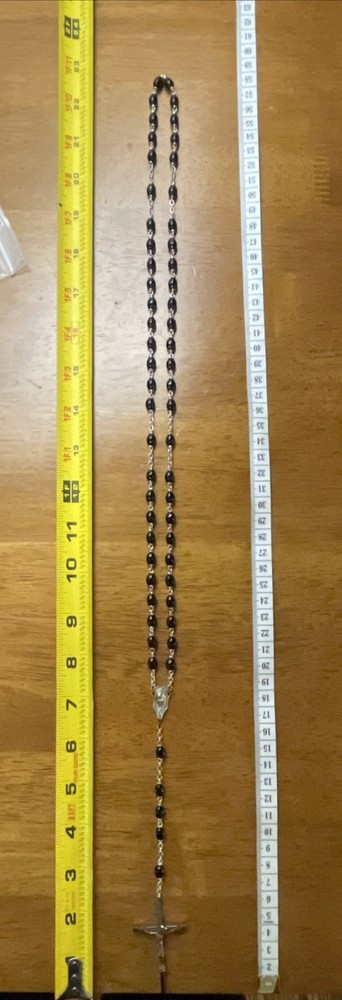 Catholic Black Milk Glass 5 Decade Rosary, Silver Tone Crucifix