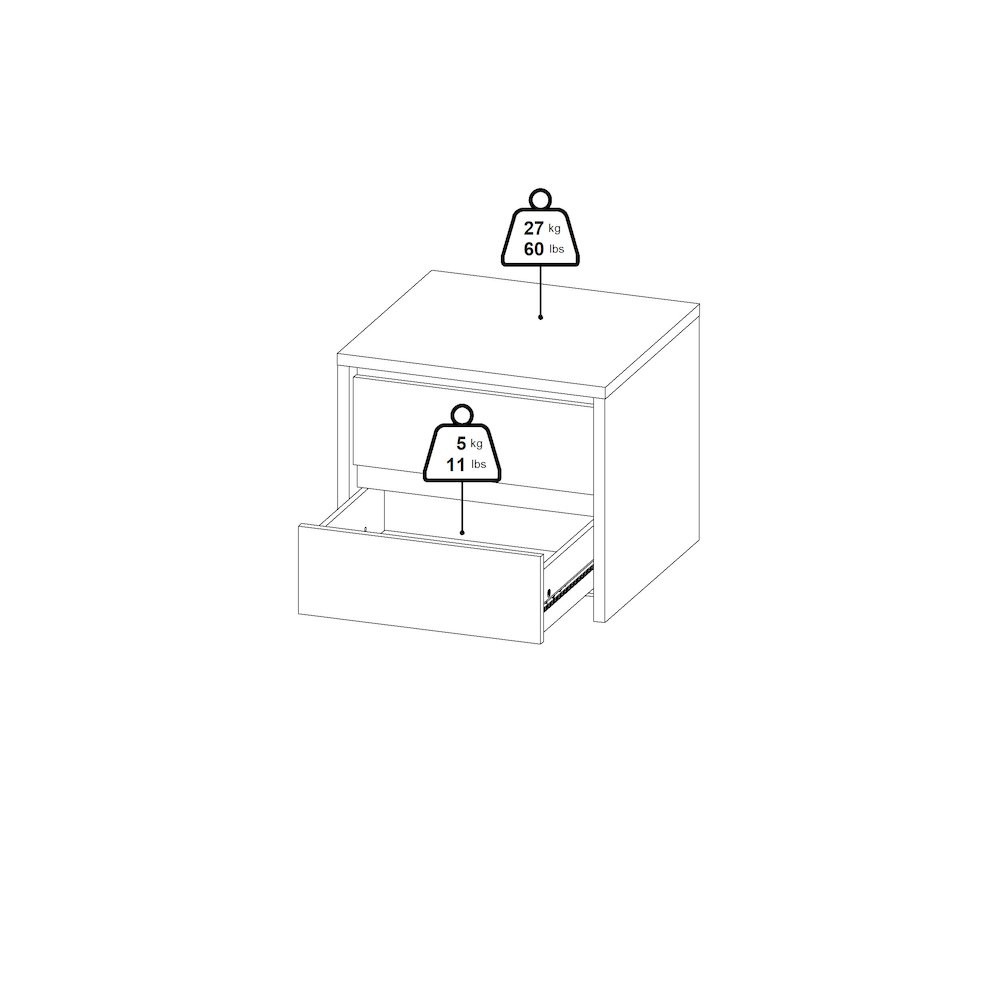 Next 17-Inch Tall 2-Drawer Nightstand End Table, White