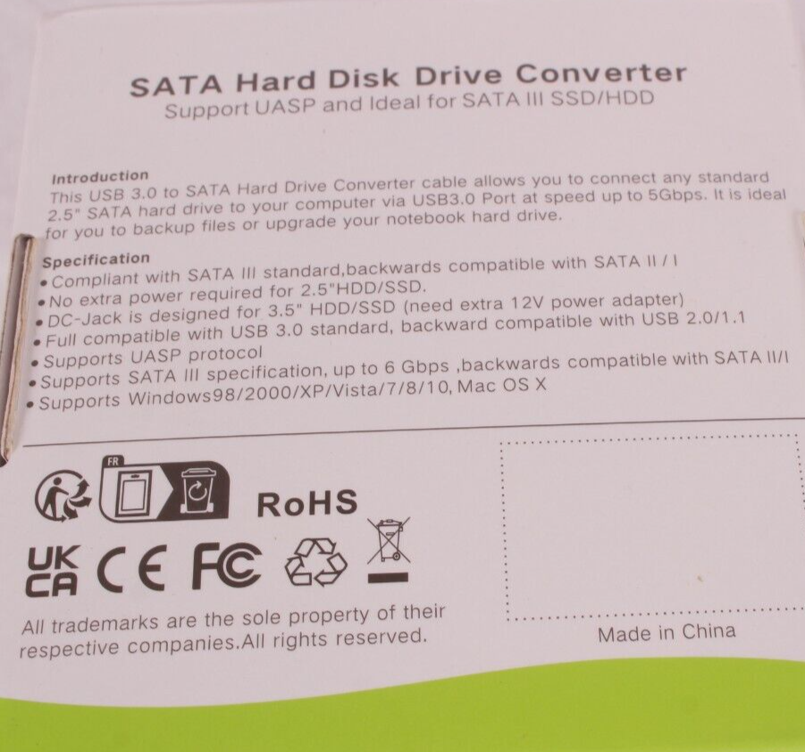 SATA Hard Disk Drive converter - US type C & USB 3.0 - 5 Gbps