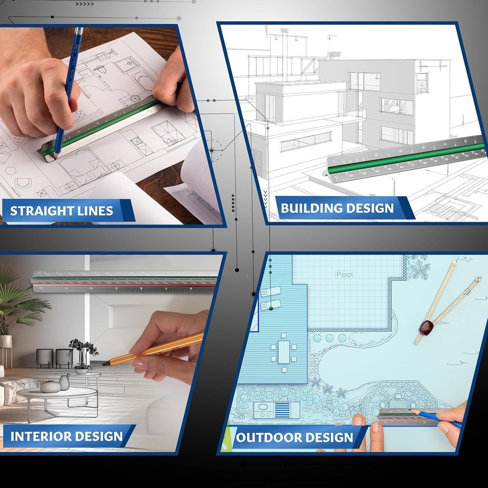 Color-Coded 12" Architectural Scale Ruler - Safe Design & Supreme Precision