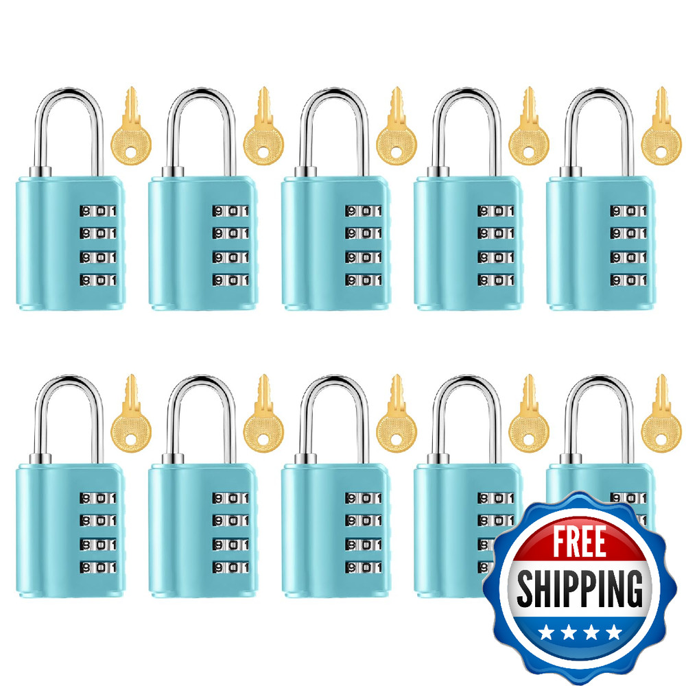 Kenning 10 Pcs Combination Padlock 4 Digit Combination Lock with Keys Locker Res