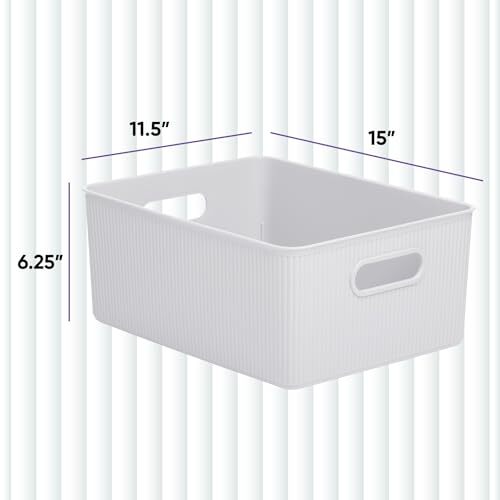 Superio 15L Medium Ribbed Storage Bin- Plastic Storage Bin (2 Pack White Smoke)