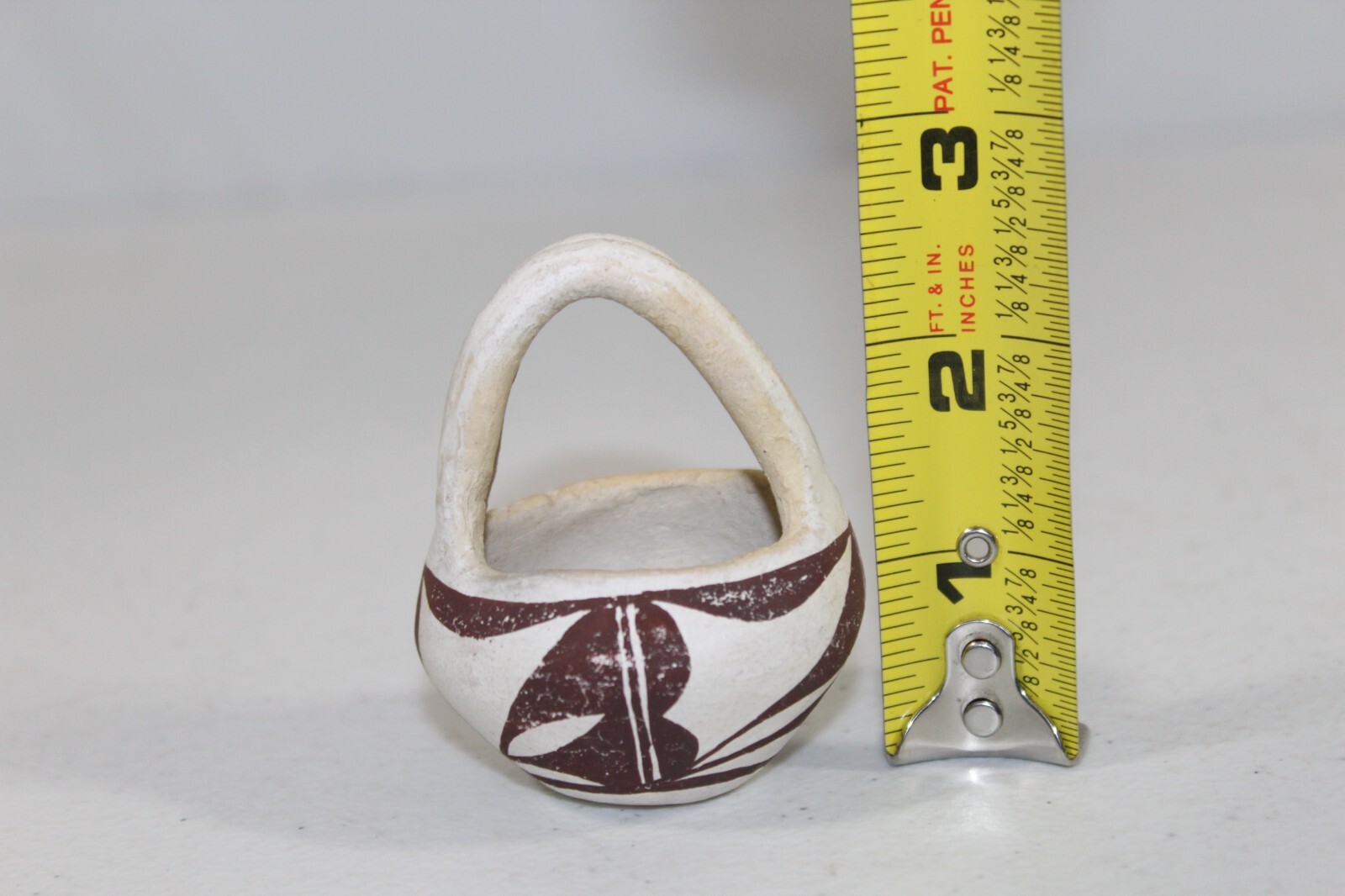 Vintage Acoma Pottery Small Basket Bowl 2.5" Tall Unsigned White & Brown