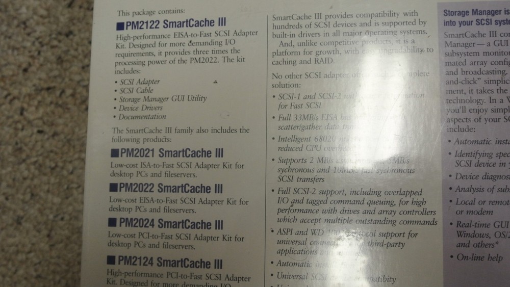 SCSI HOST ADAPTER SMART CACHE III MODEL PM2122 EISA-TO-FAST-SCSI Adapter Kit