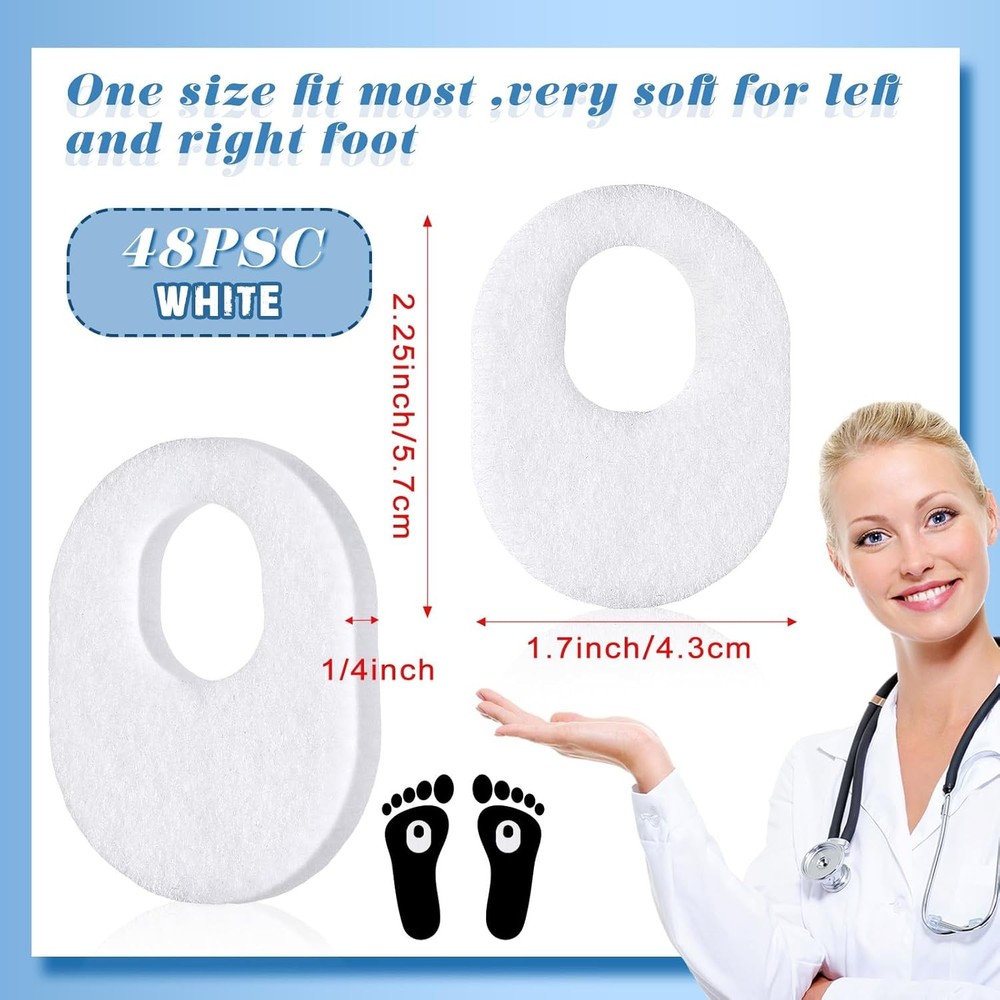 WILLBOND 48 Pack Callus Pads Soft 1/4" Thick Oval Shape Corn 1/8" White