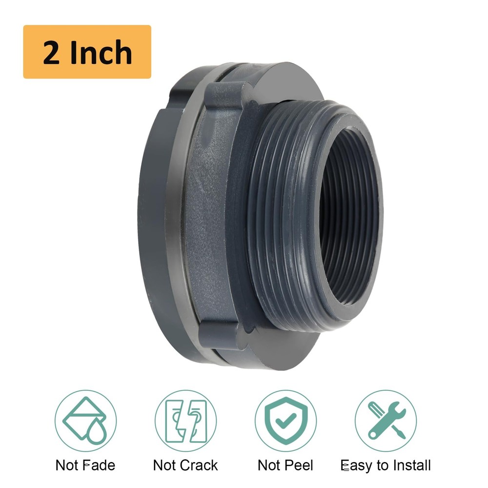8PCS 2 Inch PVC Bulkhead Fitting Double Threaded Bulkhead Water Tank Connecto...
