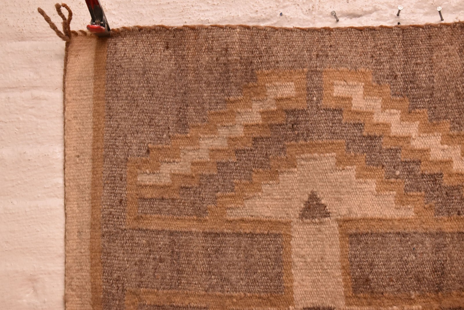 Antique Navajo Rug Native American Indian Geometric Weaving 43x23 Textile VTG