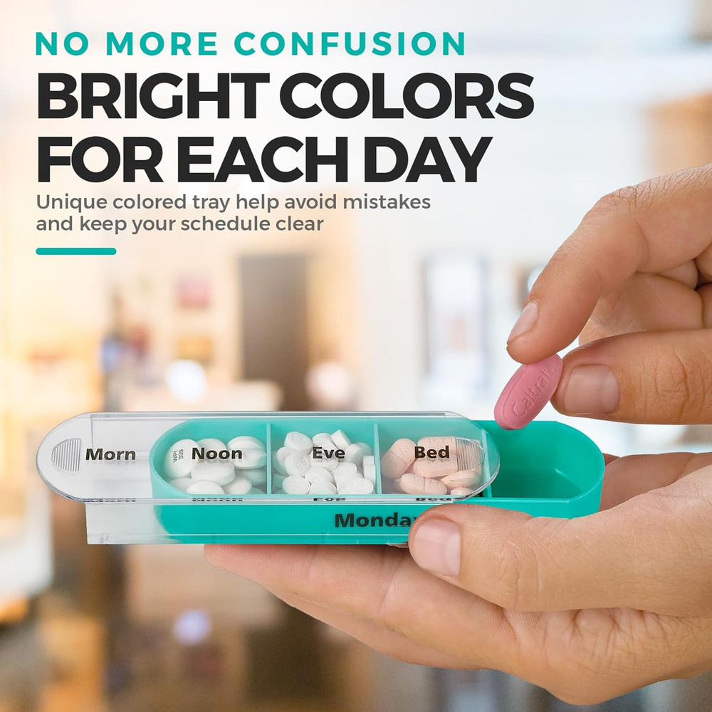 Stackable Daily Pill Organizer - (4 Times a Day) Weekly Medication Reminder - Pr