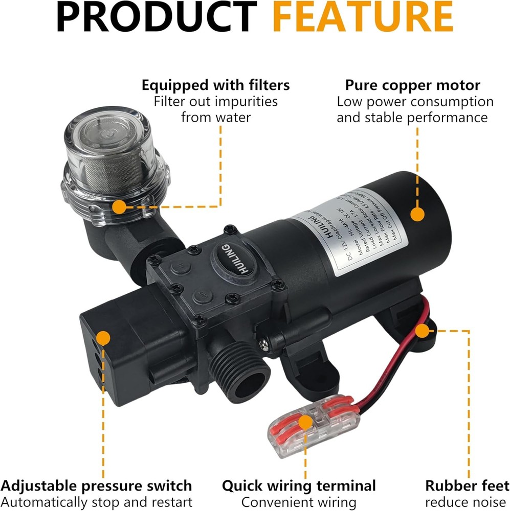 12V Self-Priming Diaphragm Pump with Filter and Quick Connection Terminal