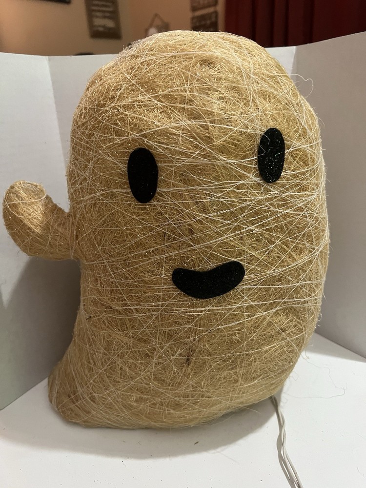 Lighted Ghost Made From Spun Wood Fiber On Wire Frame