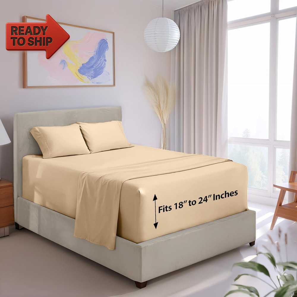 Hearth & Harbor Extra Deep Pocket 4-Piece Bed Sheets Set - Super Deep Fitted Sh