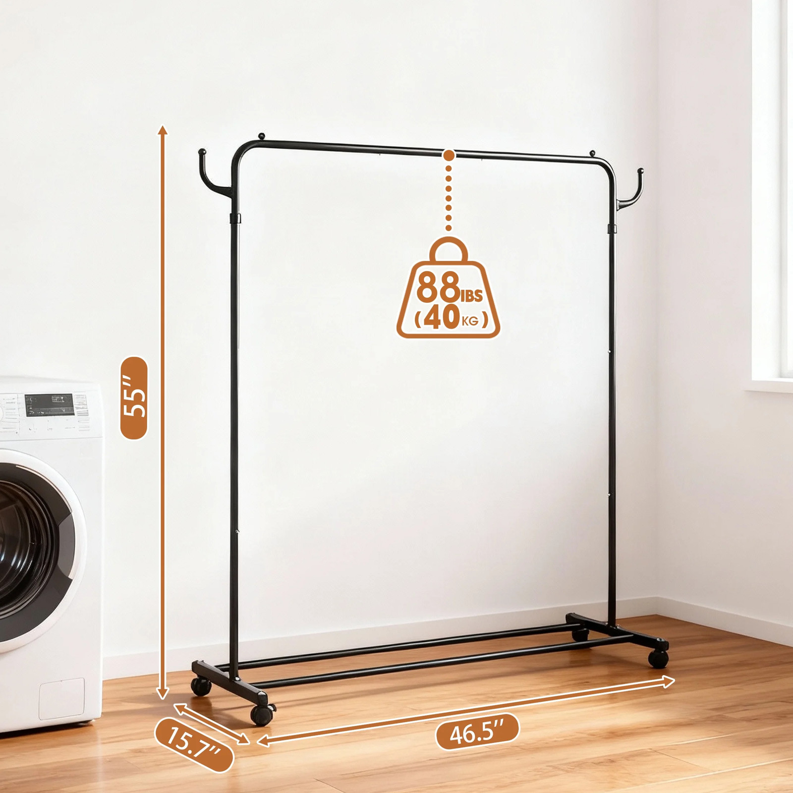 Clothes Rack, Clothing Rack with Wheels, Garment Rack with Storage Shelves, Roll