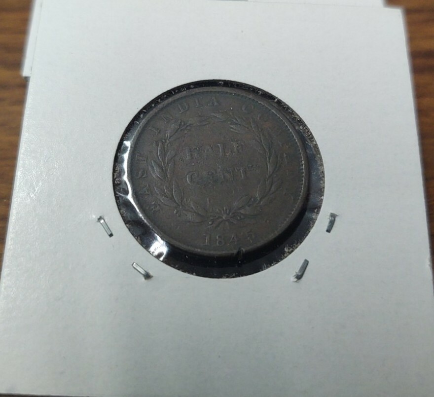 1845 STRAITS SETTLEMENTS 1/2 CENT KM#2 SCARCE COIN #45