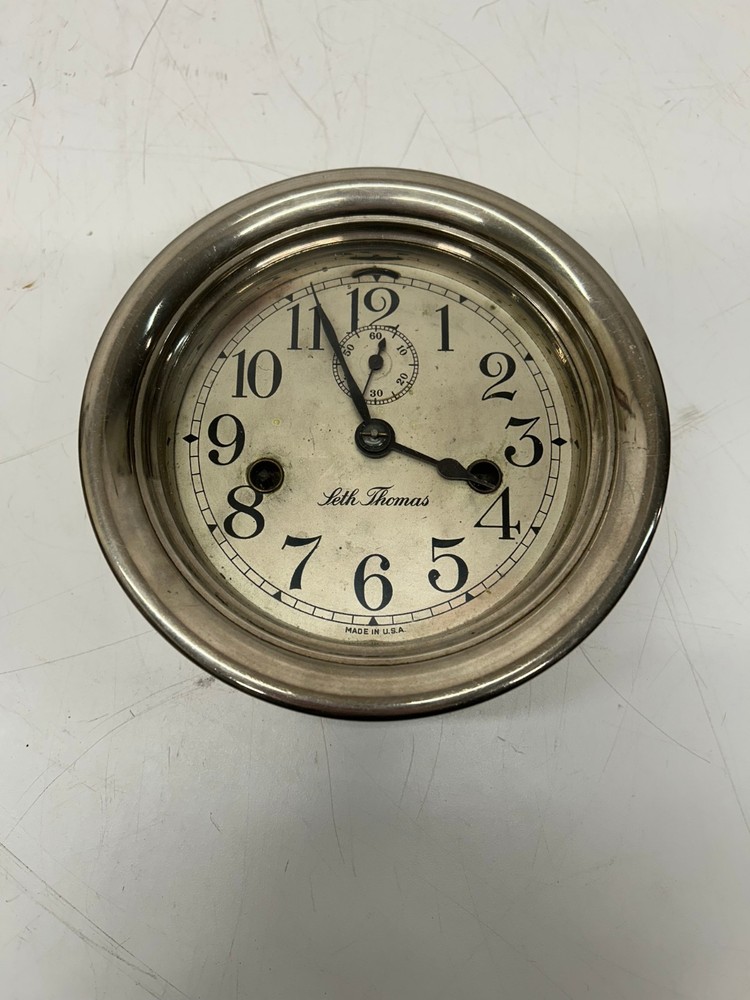 Vtg Maybe WWII Navy Era Seth Thomas Chrome Ship Porthole Clock Maritime Nautical