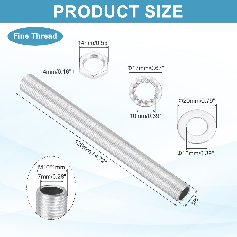 35Pcs 4.7" M10 Lamp Pipe Kit with Lock Nuts Washers for Assembly, Silver