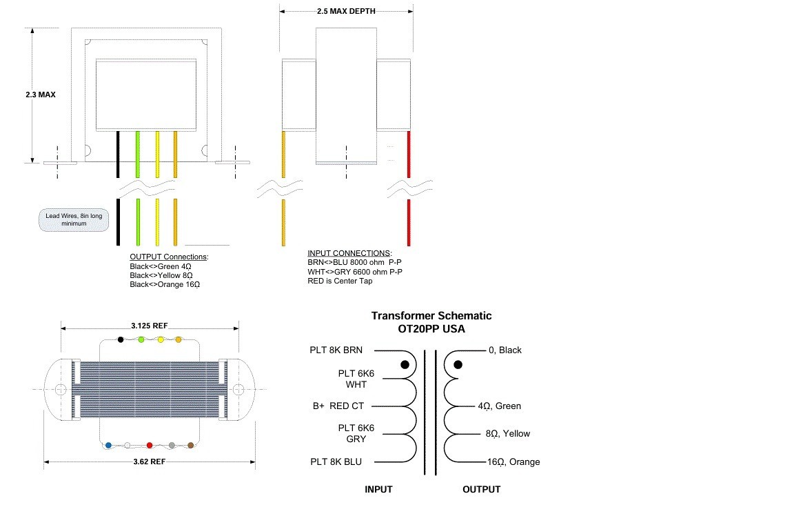 OT20PP- STD Output transformer 25VA & 8K/6K6 to 4/8/16 ohm