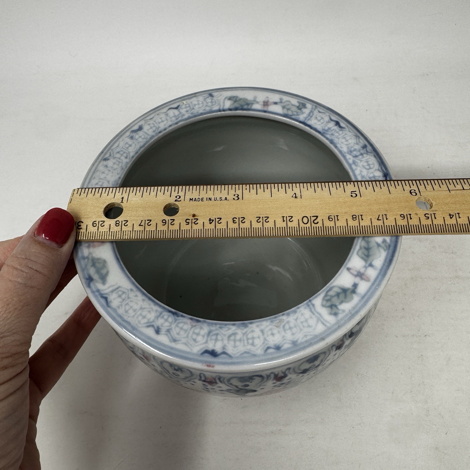 Vintage Chinese Jardiniere Pot Blue Pink White Planter Vase Fish Bowl Floral