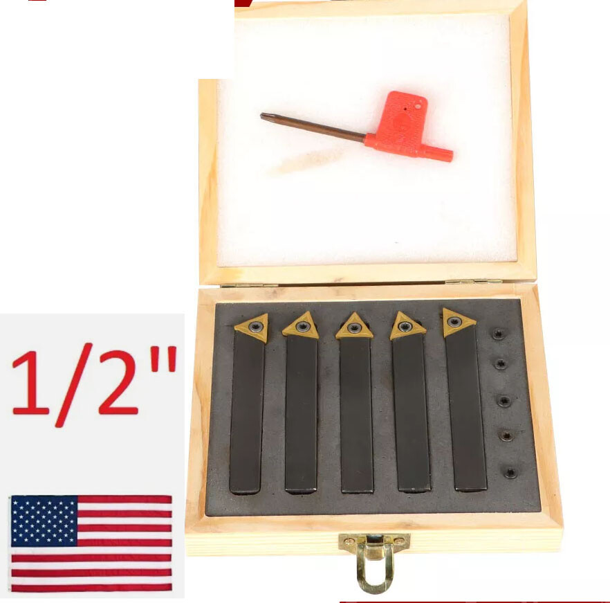 10 pc 1/2" Lathe Indexable Carbide Insert + Turning Tooling Bit Holder Set