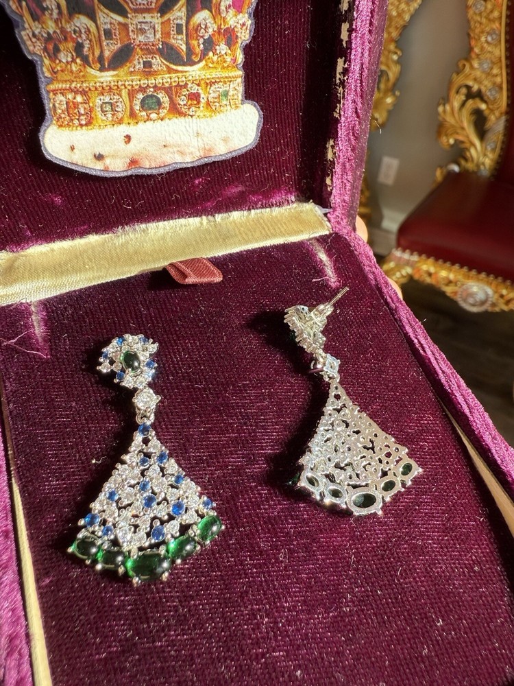 Mesmerizing Dancing Jade Dangle Drop Genuine Emerald Sapphire Earrings